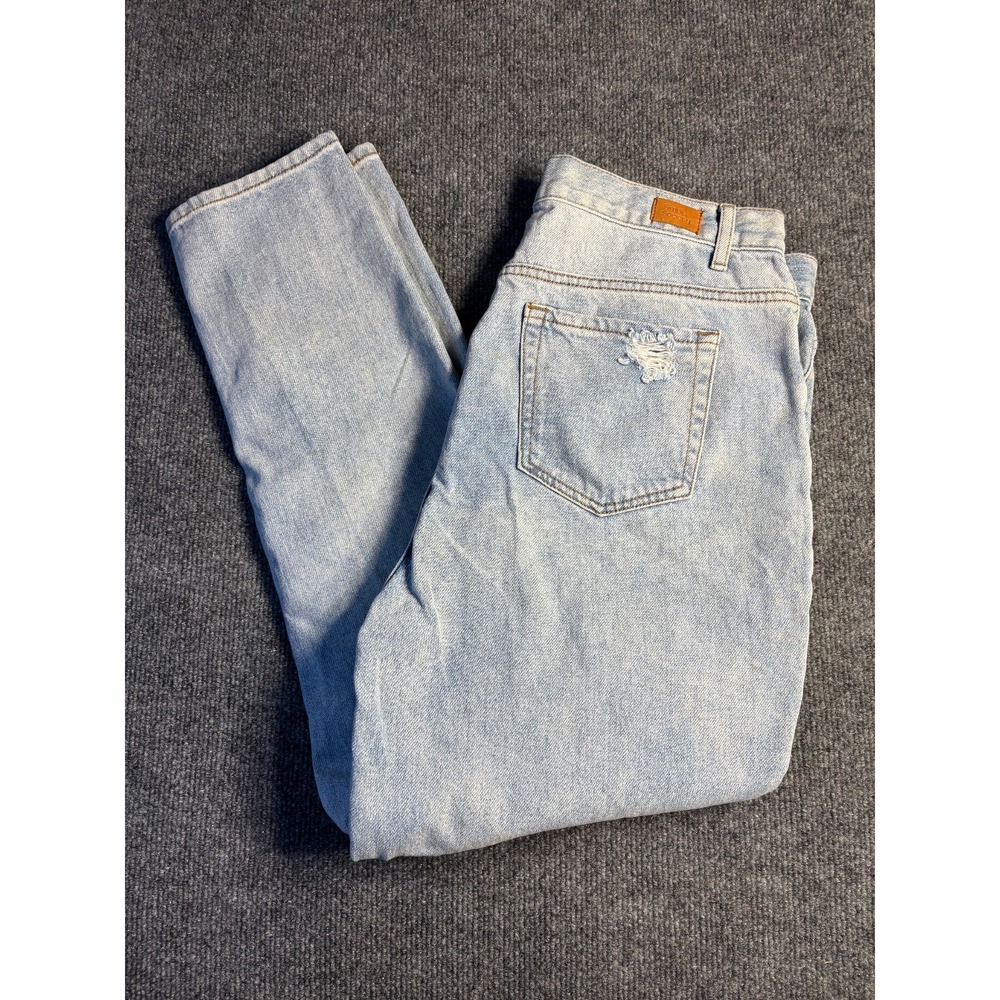 Simple Society Jeans Women's 11/30 Blue Denim Distressed Skinny Leg Button Fly
